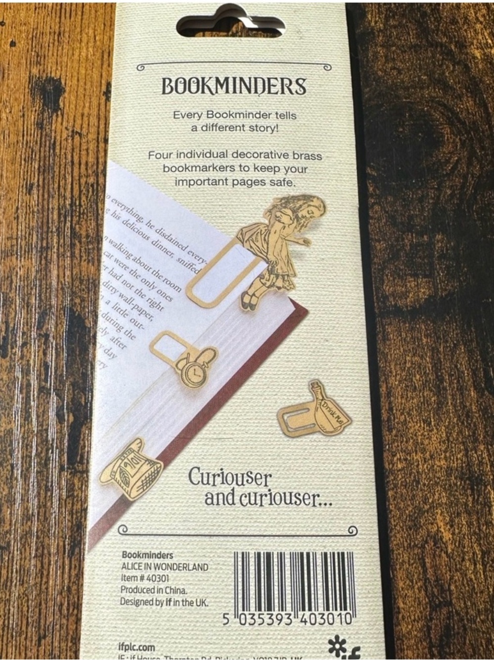 Alice in Wonderland Gold Brass Bookminders Bookmark Clips